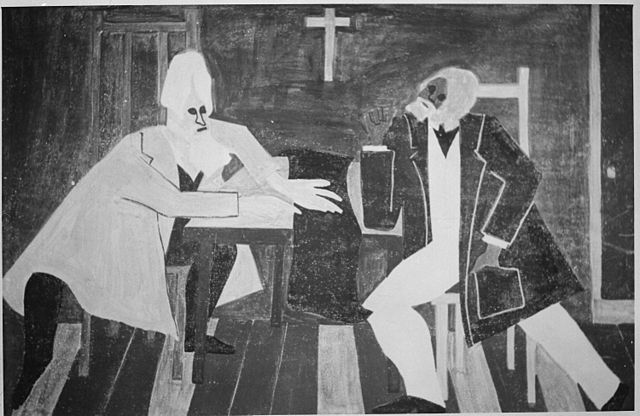 Douglass and Brown Argue: Douglass argued against John Brown's plan to attack the arsenal at Harpers Ferry by Jacob Lawrence