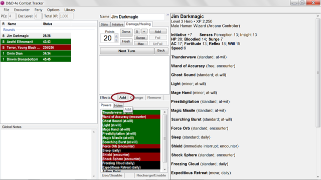 D&D 4e Combat Tracker Tutorial - Add Effect