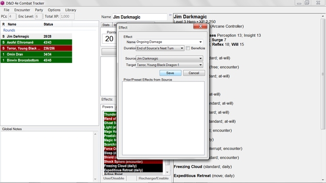 D&D 4e Combat Tracker Tutorial - Add Effect Popup