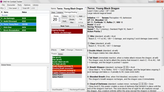 D&D 4e Combat Tracker Tutorial - Add Effect Result