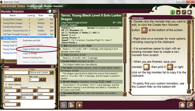 D&D 4e Combat Tracker Tutorial - Copy NPC Rich Text